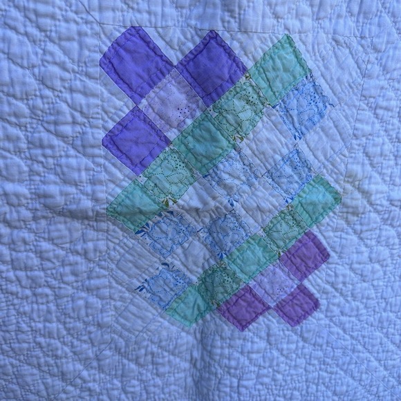 Vintage Patchwork Quilt Postage Stamp Border 78" x 66" Hand Sewn Quilted - Picture 4 of 13